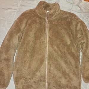 New Womena PINK Victoria's Secret Tan Fleece Jacket Small S Sweater Shirt Top
